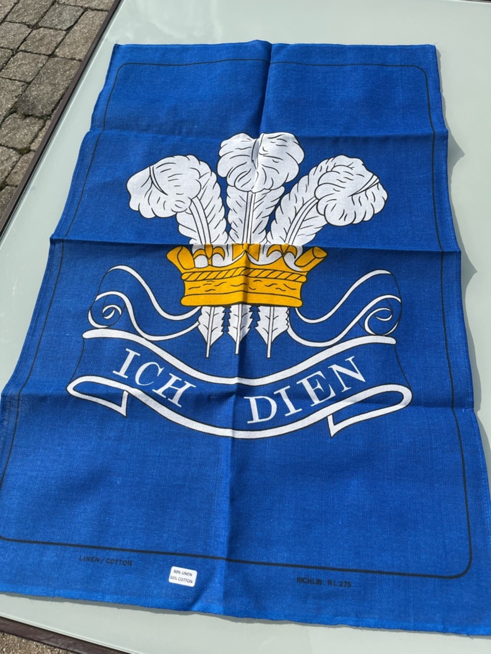 Vintage Ich Dien “I Serve” Mid Century Linen & Cotton Tea Towel Kitchen Feathers